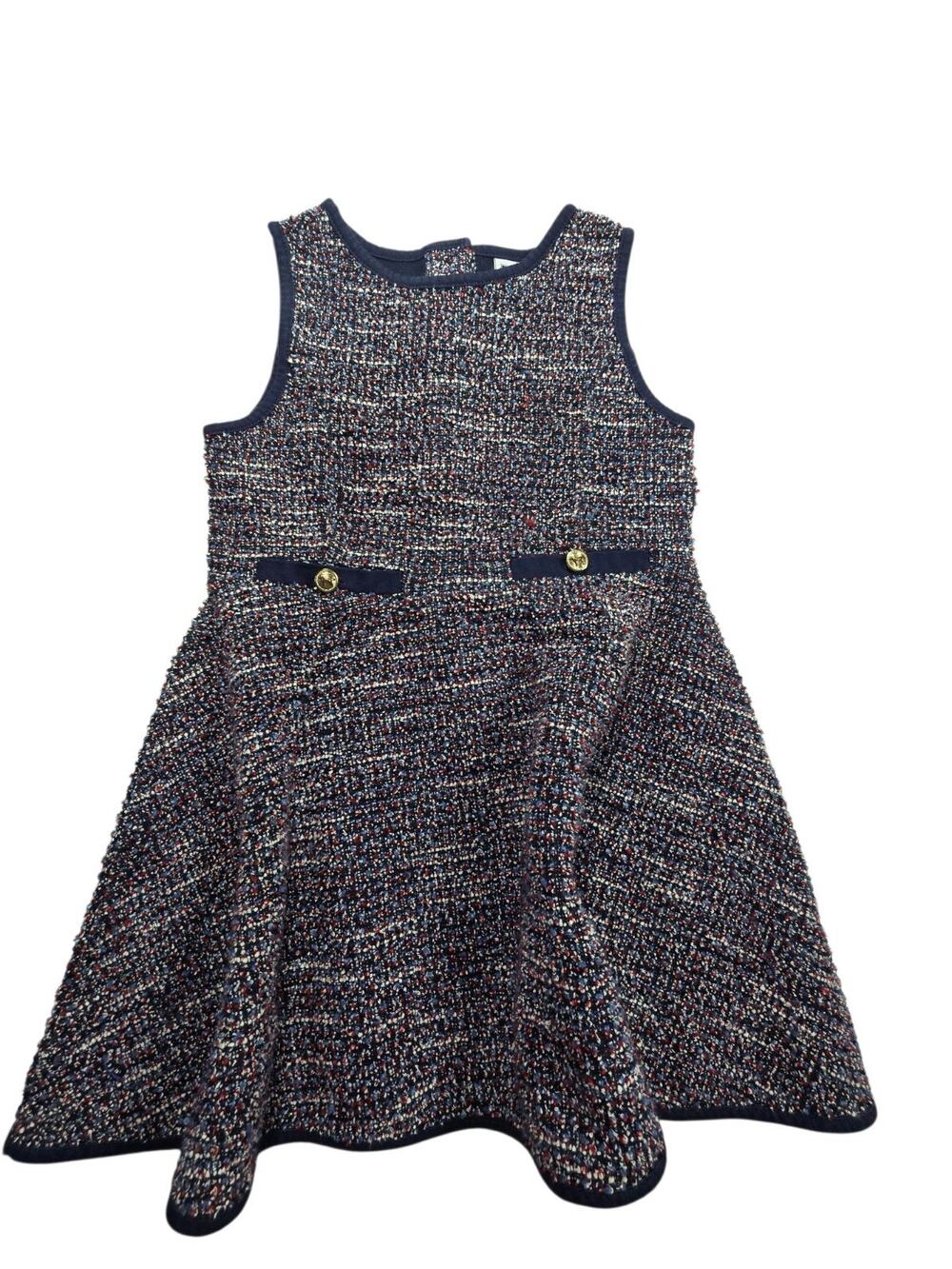 Janie and Jack Girls Size 3 Tweed Dress Navy Gold Buttons Fit Flare Holiday